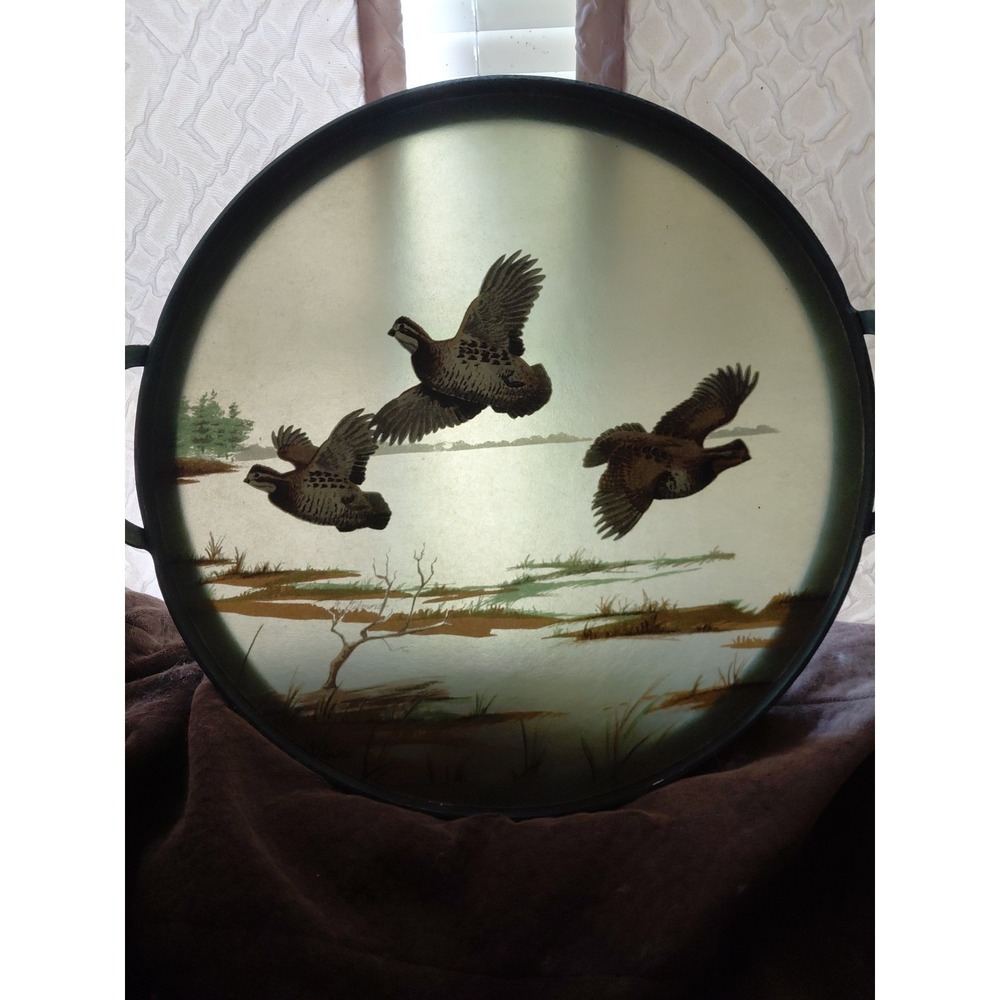 Vintage Signed Wild Duck Serving Tray Acrylic And Metal 16×16 Hunting Wildlife